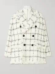 [Sacai] Sacai - Ribbed Layered Frayed Checked Wool-blend Tweed Jacket - Neutral - 3 3 Neutrals