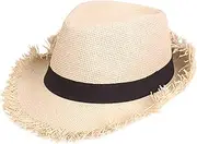[Generic] Straw Hats for Men Women Panama Hat Beach Jazz Cap Classic Wide Brim Bucket Hats Large Beach Hat for Summer Travel