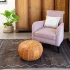 Premium Quality Moroccan Leather Pouffe Handmade Footstool Brown Unstuffed