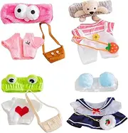 4 Sets Stuffed Animal Clothes, 12" Plush Duck Kawaii Baby Doll Clothes Set with Plush Headband and Bag Colorful DIY Duck Doll Set for Girls Boys