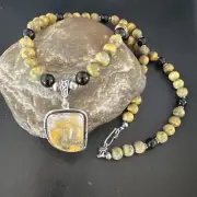 BumbleBee Jasper Pendant Navajo Pearls Sterling Silver Necklace 16015