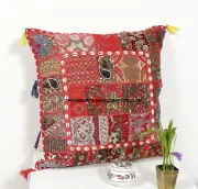 24X24" Red Patchwork Pillowcase Cotton Indian Ethnic Sofa Vintage Cushion Cover