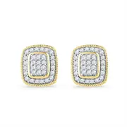 10k Yellow Gold Round Diamond Square Cluster Stud Earrings 1/4 Cttw