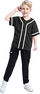 [TOPTIE] Boys Baseball Jersey, Kids Button Down Jersey T-Shirt Softball