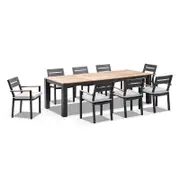 Balmoral 2.5m Teak Top Aluminium Table with 8 Capri Dining Chairs 8 - Charcoal - Textured Olefin Grey