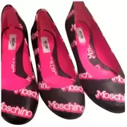 $525 SS15 Moschino Couture Jeremy Scott Barbie Black Pink Logo Flat Ballet Shoes