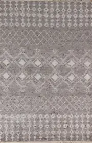 Geometric Gray/ Ivory Modern Indian Moroccan Area Rug 5'x8' Wool Handmade Carpet
