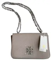 New Tory Burch Britten Large Adjustable Gray Leather Shoulder Bag
