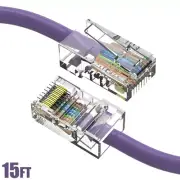 15FT Cat5e RJ45 Ethernet LAN Network UTP Non-Booted Patch Cable Copper Purple