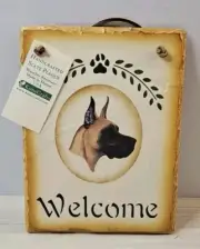 Handcrafted KimsCrafts USA Welcome Home Slate Plaque Great Dane Dog