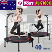 40" Mini Handrail Folding Trampoline Fitness Exercise Rebounder Home Gym Cardio