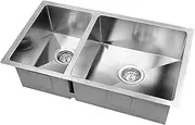Cefito Kitchen Stainless Steel Sink 71 x 45cm Double Bowl Silver Basin Sinks Handmade, Laundry Bar Home, Heavy Duty Rust Resistant with Waste Drainer R10 Corner Flush Top Under Mount