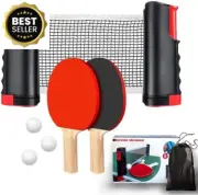 Ping Pong Paddle Set, Portable Table Tennis with Retractable Net, Rackets, Balls