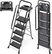 5 Step Ladder, Folding Step Stool for Adult with Tool Platform, Handrails, Wide