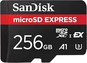 SanDisk Micro SD Express, 256GB micro SD card, Read speeds up to 880 MB/s, Write Speeds up to 480MB/s, Sustained Write 100MB/s, Up to 4.4 times faster read speeds than our fastest microSD Class 10, U3