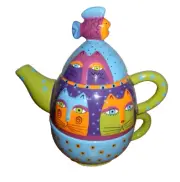Laurel Burch Ganz 3 Piece Feline Tea Pot For One Kindred Cat Signed