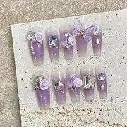 10-Pack Hand Pressed Nails Fake Nail Strips 3D Moon Heart Diamond Design Full Coverage Nails