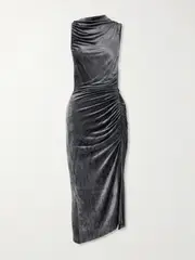 [Rick Owens] Rick Owens - Svita Asymmetric Ruched Velour Dress - Gray - IT42 IT 42 Gray