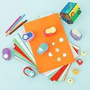 DJAPWPX 10 Pcs Craft Hole Punch with 50 Pcs Colored Papers, Creative Hole Puncher for Crafts, Convenient Paper Punches for Crafting, Ergonomic Scrapbook Punches for Crafts Card Making