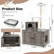 2-in-1 Cat Tree with Litter Box Enclosure & Sisal Scratching Posts, Grey
