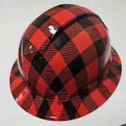 full brim hard hat custom hydro dipped IN RED PAUL BUNYAN LUMBERJACK PLAID NEW