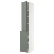 METOD / MAXIMERA hc w p-o func 3drw/1dr/2shlv, white/Nickebo matt grey-green, 40x60x240 cm