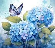 BLUE BUTTERFLY HYDRANGEA FLOWERS COMPUTER MOUSE PAD 9 x 7 FABRIC TOPPED RUBBER