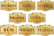 Amlong Plus Deluxe Set of Liquor Tags for Bottles or Decanters, Golden Color, Set of 8 with Adjustable Chain Features (Bourbon, Brandy, Gin, Rum, Scotch, Tequila, Vodka, and Whiskey)