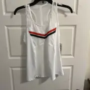Lucky In Love Women’s Shadow Play Razorback ￼Tennis Tank Size M Color White