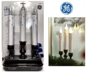GE StayBright 3 Light LED Flickering Window Candle with Bronze Base & Timer NEW