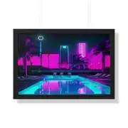 Retrowave Pool Skyline | Trippy Art | Vice City Decor | Retrowave Skyline