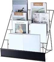 Sintuff Comic Book Display Rack 4-tiered Book Display Stand 18" Wire Rack Tabletop Signing CD Magazine Stand Metal Black Countertop Decor for Retail Library Classroom Picture Literature Brochure