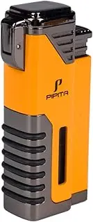 PIPITA Torch Windproof Jet Lighter - 4 Torch Metal Butane Gas With Blue Flame - Refillable With Punch (Yellow)