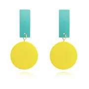 Culturesse Maci Geo Oversized 83mm Wood Craft Earrings Jewellery Blue/Yellow