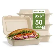 [50 COUNT]Harvest Pack PFAS FREE 9 X 6" Compostable Clamshell Food Containers...