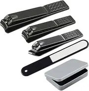 Taicols Nail Clippers Set Stainless Steel - 4pcs Sharp Toe Nail Clippers and Fingernail Clipper, Manicure Set Nail Care Tool for Men and Women, Black Matte Nail Cutter Kit with Travel Box for Gifts