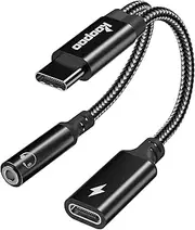 [KOOPAO] USB C to 3.5mm Headphone and Charger Adapter, 2-in-1 USB C to Aux Audio Jack Hi-Fi Dongle Cable with PD 60W Fast Charging Compatible with Galaxy S23 Ultra/S22/S21/S20, Note20/10, OnePlus, Pixel
