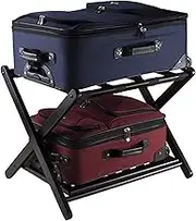 2 Tier Luggage Rack,Foldable Wood Suitcase Stand,Guest Room Folding Suitcase Stands,Holds Up to 132 Lb,for Guest Room Bedroom Hotel,Space Saving(Black)