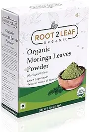 Root2Leaf Organic Moringa (Oleifera) Leaves Powder Raw Superfood For Immune Vitamin and Minerals & Green Drinks, Smoothie and Cookie (100 Gms)