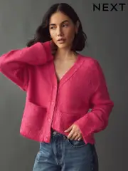 Pink Button Front Soft Touch Knitted Cardigan with Alpaca (B11017) | $120