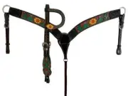 Western Leather Tack Set Of Headstall And breast collar With Sunflower Design.