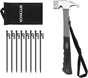 KOMCLUB Tent Stake Kit 8pcs 30cm/11.81in Tent Stakes and Camping Hammer with Hook Hard and Durable for Outdoor Camping Hiking Beach Unbreakable and Inflexible