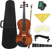 Violin for Beginners Adults Violin set with case, bow, spare strings, rosin, tuner, 4/4 full size solid wood violin set for beginners