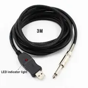 USB Guitar Cable USB Interface Male to 6.35mm 1/4 Mono Male Electric Gu