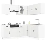 11 Piece Lucca White Kitchen Cabinet Set - Durable Engineered Wood with Adjustable Feet for Custom Fit, Includes Various Wall and Base Cabinets for Optimal Storage Solutions