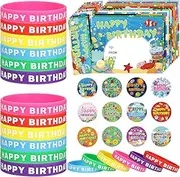 Honoson 108 Pcs Happy Birthday Certificates for Student Awards Happy Birthday Bookmark Rubber Wristband Stickers Back to School Classroom Supplies(Cute)