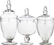 Home Essentials & Beyond Apothecary Jars with Lids Set of 3 Candy Jars for Candy Buffet, Glass décor, Laundry Room, Potpourri, and Bathroom