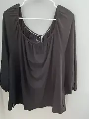 BASIC Boden XL Womens Peasant Blouse in Black 3/4 sleeve Boho