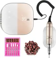 Professional Nail Drill Machine Electric Nail File Acrylic Gel Nails Touch-Sensitive Control LCD Screen 35000RPM 100-240V Pink