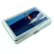 Surfer Pin Up Girls D6 Silver Metal Cigarette Case RFID Protection Wallet